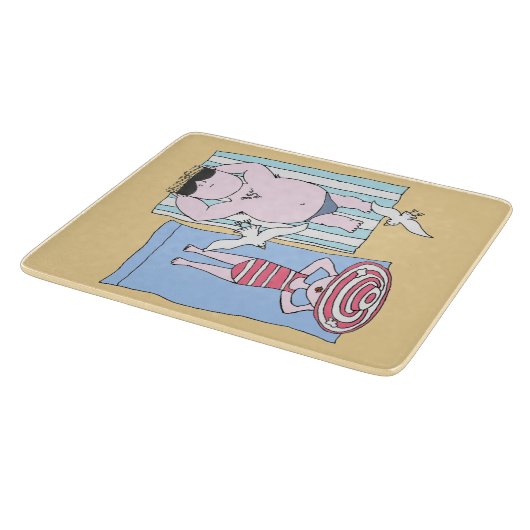 Funny Sunbathers in Beach Hand Drawn Art Snijplank (Hoek)