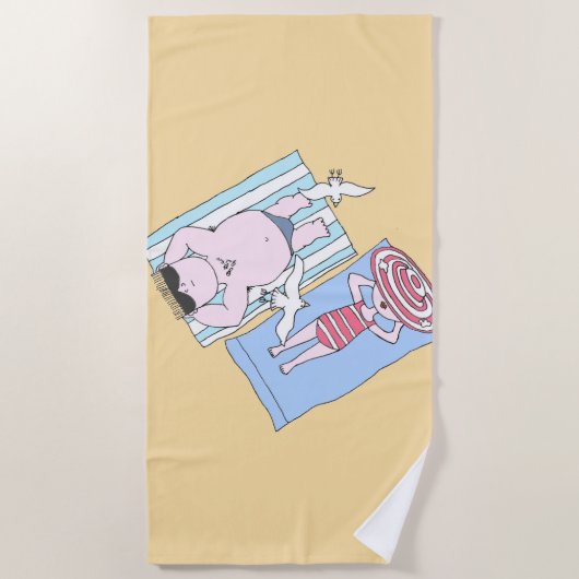 Funny Sunbathers in Beach Hand Drawn Art Strandlaken (Voorkant)