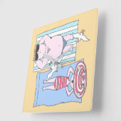 Funny Sunbathers in Beach Hand Drawn Art Vierkante Klok (Hoek)