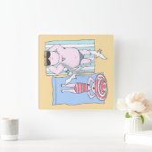 Funny Sunbathers in Beach Hand Drawn Art Vierkante Klok (Huis)