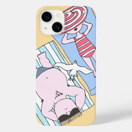 Funny Sunbathing Couple Cartoon Seaside Art Case-Mate iPhone Case (Achterkant)