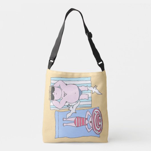 Funny Sunbathing Couple Cartoon Seaside Art Crossbody Tas (Achterkant)