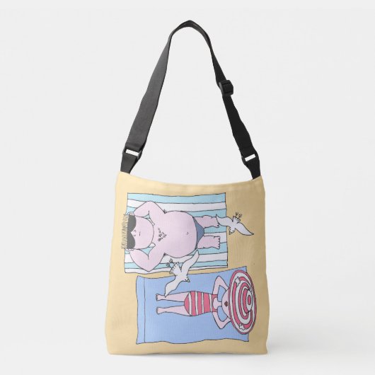 Funny Sunbathing Couple Cartoon Seaside Art Crossbody Tas (Voorkant)