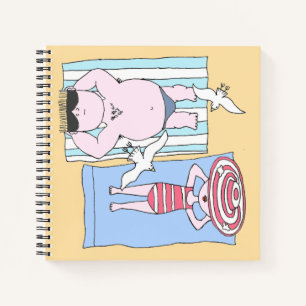 Funny Sunbathing Couple Cartoon Seaside Art Notitieboek
