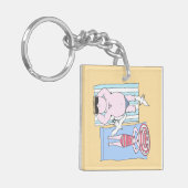 Funny Sunbathing Couple Cartoon Seaside Art Sleutelhanger (Voorkant Links)