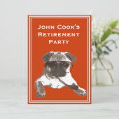Funny Sunglazen Pug Retirement Party Invitation Kaart (Staand voorkant)