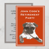 Funny Sunglazen Pug Retirement Party Invitation Kaart (Voorkant / Achterkant)