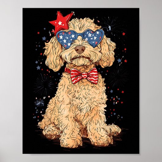 Funny Sungles Patriotic Goldendoodle Merica 4e van Poster (Voorkant)