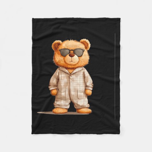 Funny Sungles Teddy Bear In Pajama Costume Design Fleece Deken (Voorkant)