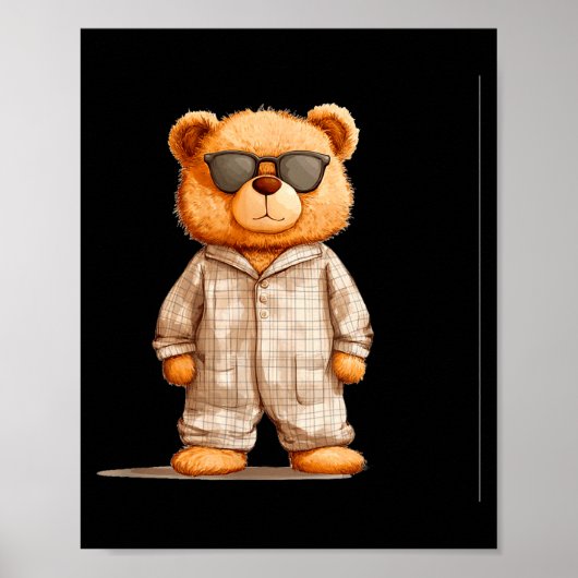 Funny Sungles Teddy Bear In Pajama Costume Design Poster (Voorkant)