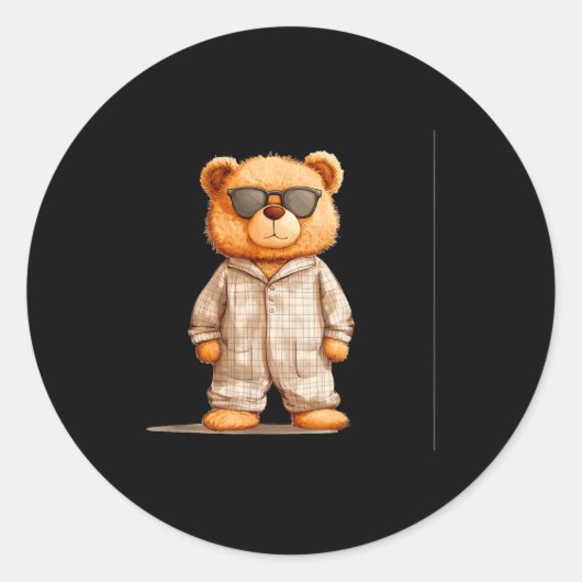 Funny Sungles Teddy Bear In Pajama Costume Design  Ronde Sticker (Voorkant)