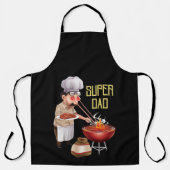 Funny Super Dad Cookout Illustratie Black Schort (Voorkant)