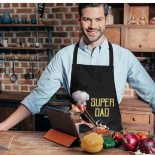 Funny Super Dad Cookout Illustratie Black Schort