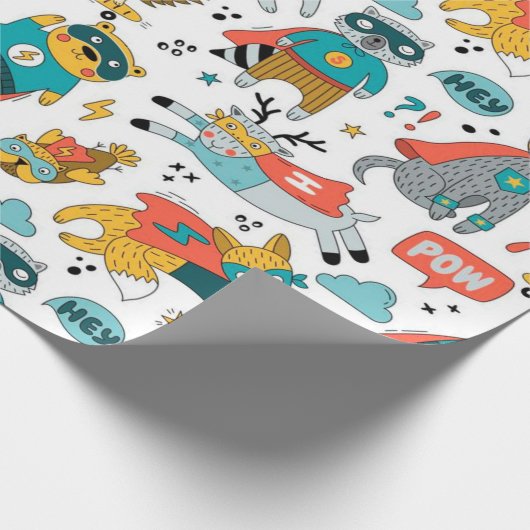 Funny Superheld Animals Pattern Cadeaupapier (Hoek)
