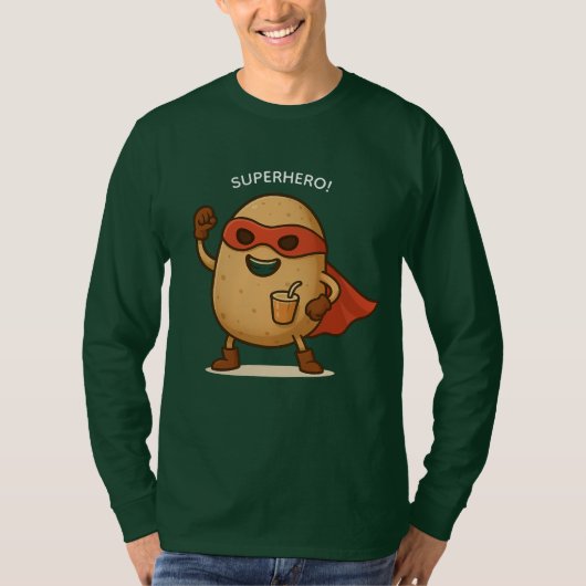 Funny Superhero Potato Cartoon Long Sleeve T-Shirt (Voorkant)