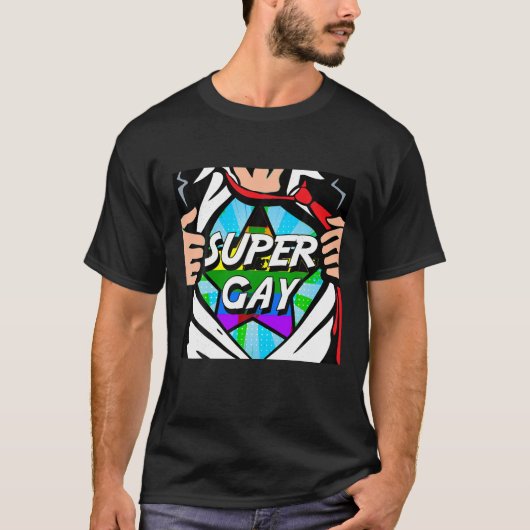 Funny Superhero Super Gay Coming Out LGBT Shirt (Voorkant)