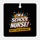 Funny Superpower School Verpleegkundige Waardering Metalen Ornament (Achterkant)