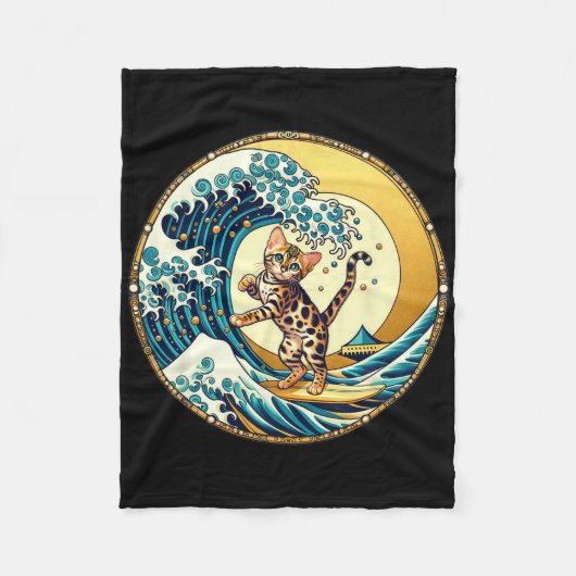 Funny Surf Board Great Wave Kanagawa Surfing - Ben Fleece Deken (Voorkant)