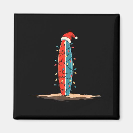 Funny Surf Christmas Lights Lover Surfboard Surfin Magneet (Voorkant)