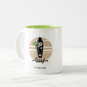 Funny Surf Frog Vintage Sunset Surf Life Beach Gra Tweekleurige Koffiemok
