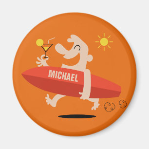 Funny Surfer met Cocktail, aangepaste naam magnet