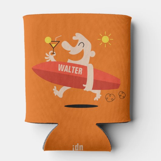 Funny Surfer met Cocktail koelbox Blikjeskoeler (Achterkant)