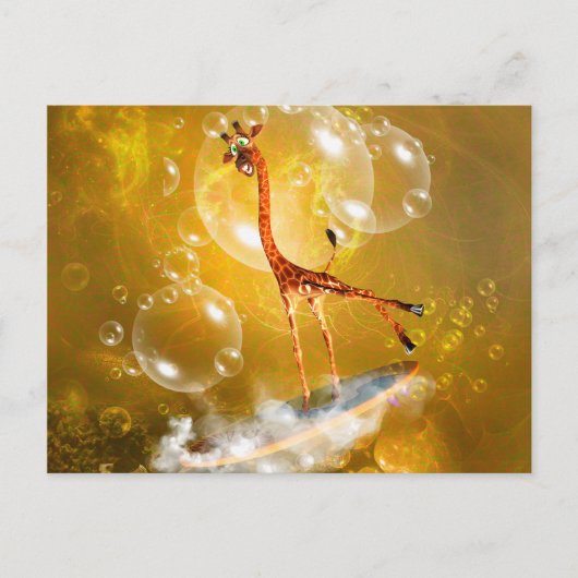 Funny surfgiraf met golven en bubbels briefkaart (Voorkant)