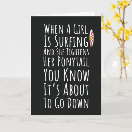 Funny Surfing Cards For Her Surfer Girls Humor  Kaart (Gele Bloem)