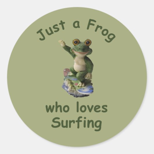 Funny surfing Kawai-kikker Ronde Sticker (Voorkant)