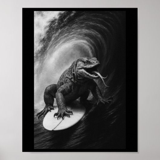 Funny Surfing Monitor Lizar Selfie Surfboard Repti Poster (Voorkant)