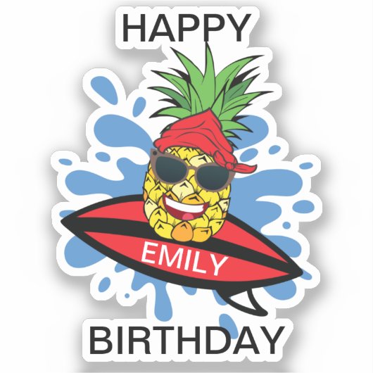 Funny Surfing Pineapple Sticker (Voorkant)