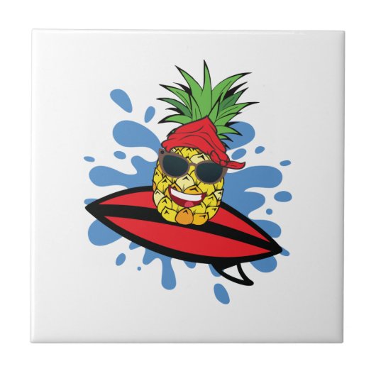 Funny Surfing Pineapple Tegeltje (Voorkant)