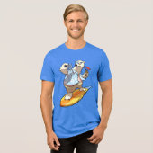 Funny Surfing Polar Bear Cocktail & Fan Cartoon Tri-Blend Shirt (Voorkant volledig)