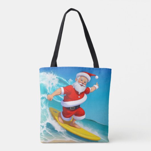 Funny Surfing Santa Claus Tote Bag (Achterkant)