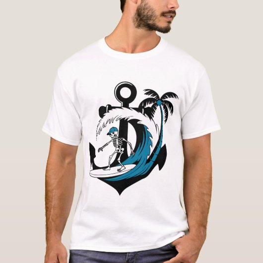 Funny Surfing Skeleton Beach Vibes Summer Surf Tee T-shirt (Voorkant)