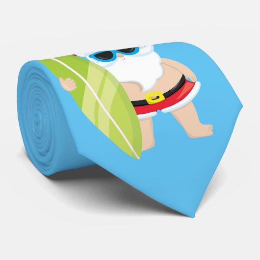 Funny Surfing Summer Santa Tropical Stropdas (Opgerold)