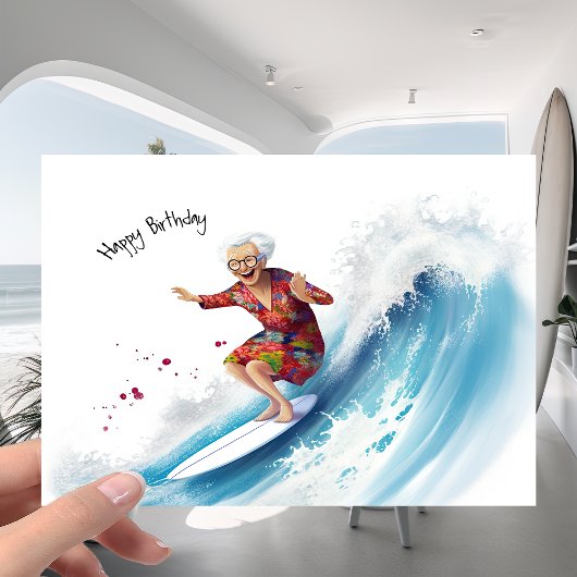 Funny Surfing the Ocean Wave Granny Joke Birthday Kaart