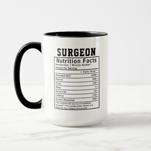 Funny Surgeon Nutrition Facts Medical Professional Mok (Links)