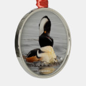 Funny Surprisded Hooded Merganser Waterfowl Duck Metalen Ornament (Rechts)