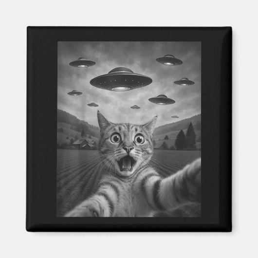 Funny Surprised Ed Cat Selfie With Alien Ufo Cat U Magneet (Voorkant)