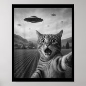 Funny Surprised Ed Cat Selfie With Alien Ufo Cat U Poster (Voorkant)