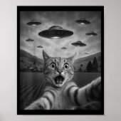 Funny Surprised Ed Cat Selfie With Alien Ufo Cat U Poster (Voorkant)