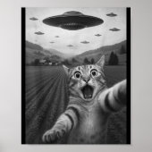 Funny Surprised Ed Cat Selfie With Alien Ufo Cat U Poster (Voorkant)