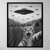 Funny Surprised Ed Cat Selfie With Alien Ufo Cat U Poster (Voorkant)