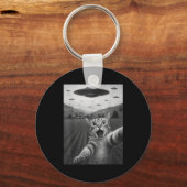 Funny Surprised Ed Cat Selfie With Alien Ufo Cat U Sleutelhanger (Voorkant)