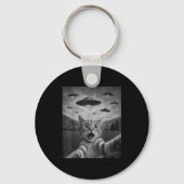 Funny Surprised Ed Cat Selfie With Alien Ufo Cat U Sleutelhanger (Voorkant)