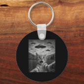 Funny Surprised Ed Cat Selfie With Alien Ufo Cat U Sleutelhanger (Voorkant)