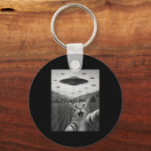 Funny Surprised Ed Cat Selfie With Alien Ufo Cat U Sleutelhanger (Voorkant)