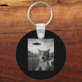 Funny Surprised Ed Cat Selfie With Alien Ufo Cat U Sleutelhanger (Voorkant)