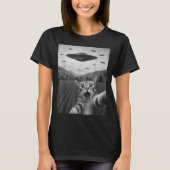 Funny Surprised Ed Cat Selfie With Alien Ufo Cat U T-shirt (Voorkant)